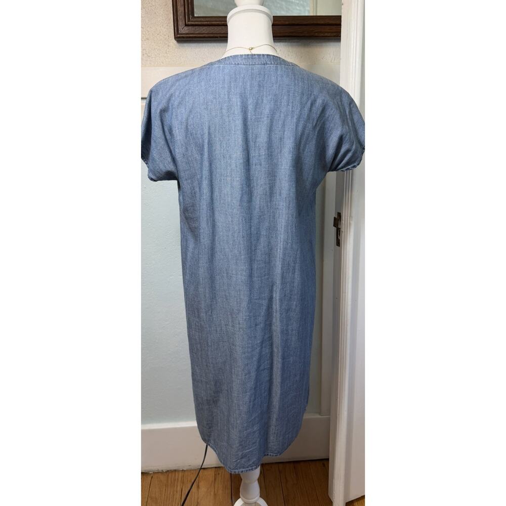J. Jill Women’s Denim Shirt Dress Blue Button Front Short Sleeve Pintuck Small - Picture 3 of 13
